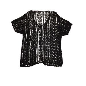 Vintage Black Crochet Short Sleeve Top